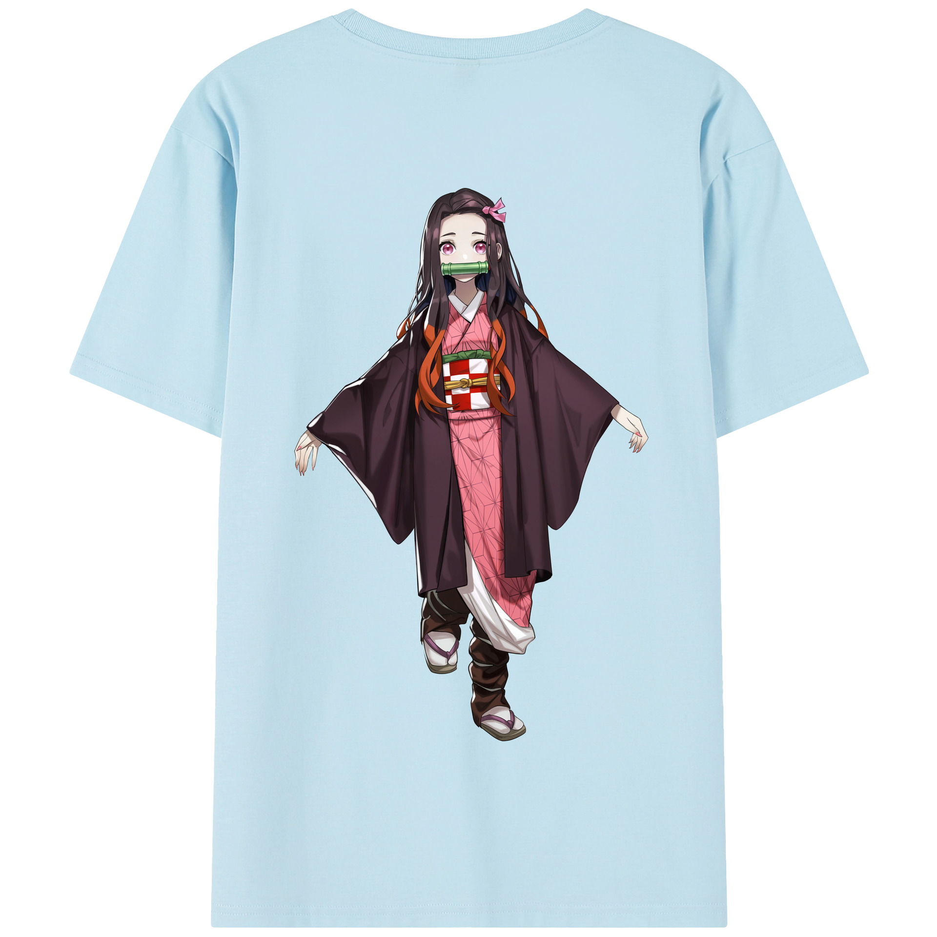 （画像用） 鬼滅の刃（きめつのやいば）竈門 禰󠄀豆子／かまど ねずこ Kamado Nezuko 綿100％半袖Tシャツ（背面プリント）